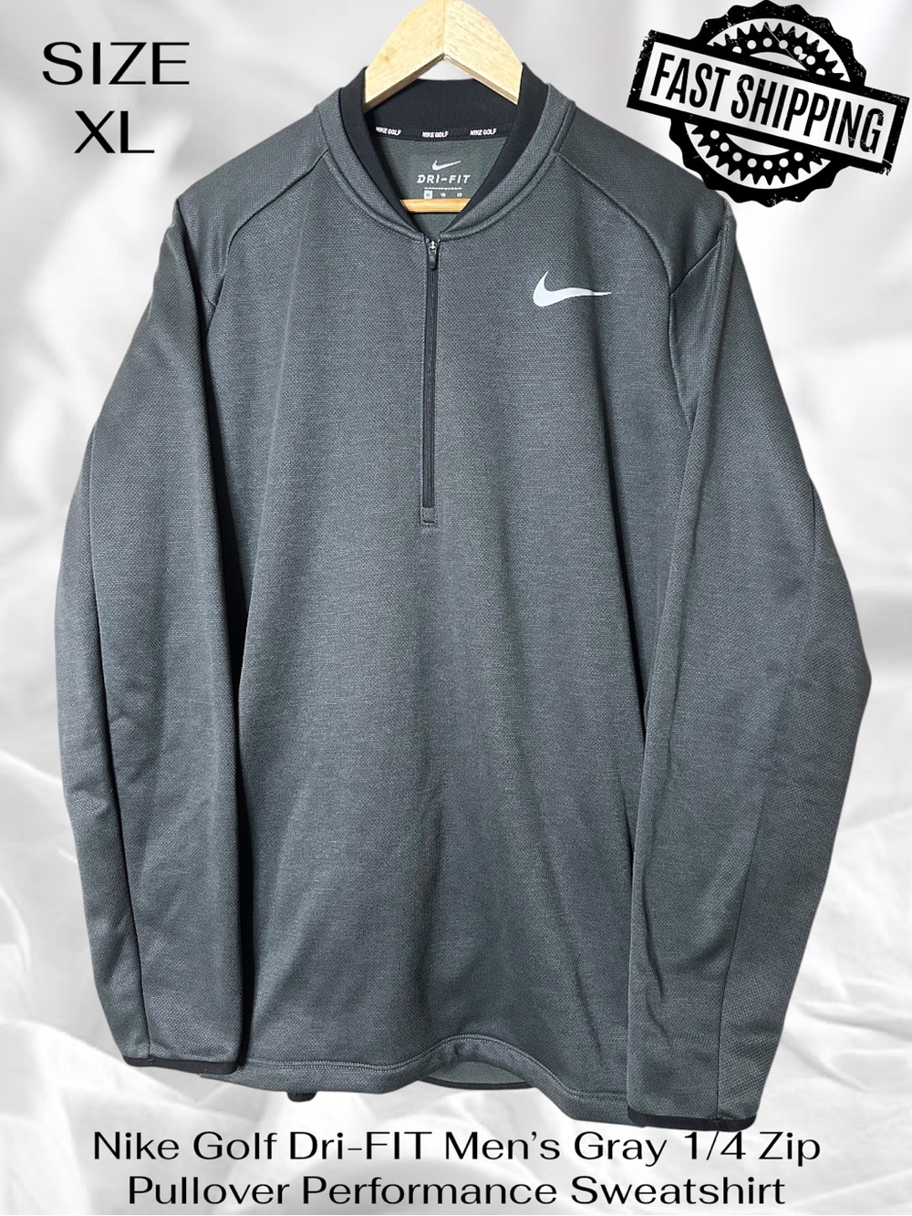 Nike Golf Dri-FIT Mens XL Gray 1/4 Zip Pullover Performance Sweatshirt FAST SHIP